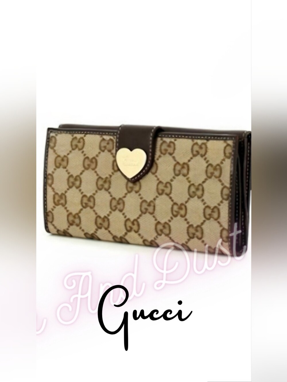Authentic Gucci GC Canvas Heart Continental Wallet